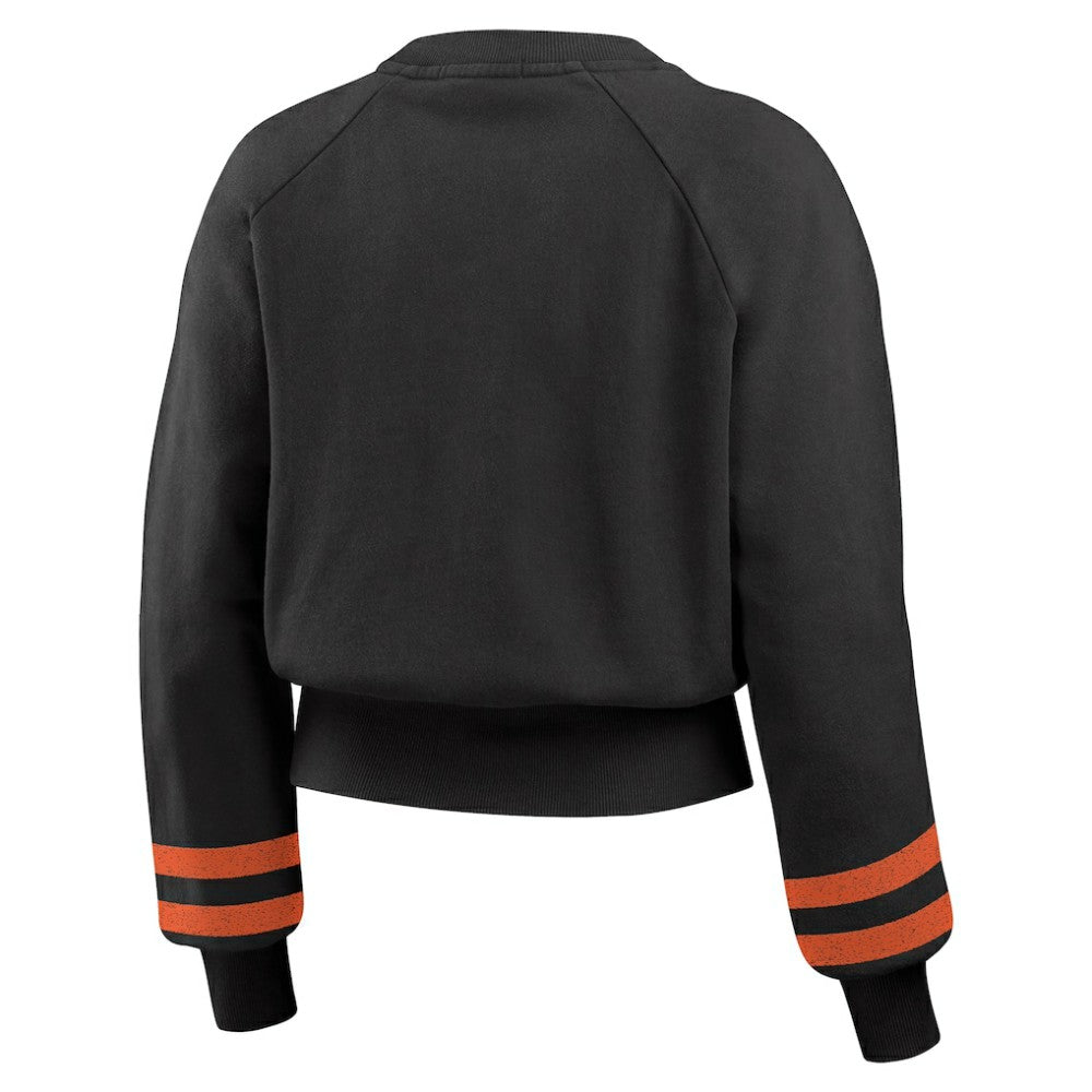 Baltimore Orioles WEAR by Erin Andrews Women's Vintage Washed Cropped Pullover Sweatshirt - Black Pullover