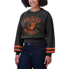 Baltimore Orioles WEAR by Erin Andrews Women's Vintage Washed Cropped Pullover Sweatshirt - Black Pullover