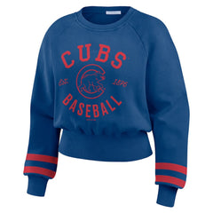 Chicago Cubs WEAR by Erin Andrews Women's Vintage Washed Cropped Pullover Sweatshirt - Royal Pullover