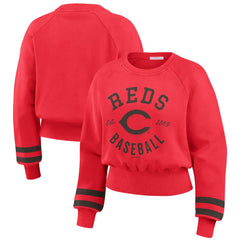 Cincinnati Reds WEAR by Erin Andrews Women's Vintage Washed Cropped Pullover Sweatshirt - Red Pullover