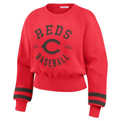 Cincinnati Reds WEAR by Erin Andrews Women's Vintage Washed Cropped Pullover Sweatshirt - Red Pullover