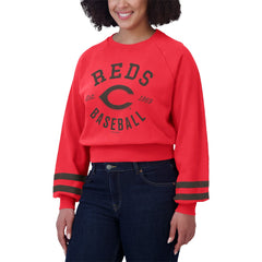 Cincinnati Reds WEAR by Erin Andrews Women's Vintage Washed Cropped Pullover Sweatshirt - Red Pullover