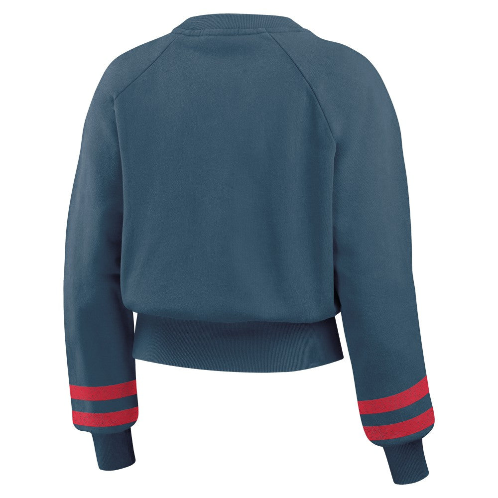 Cleveland Guardians WEAR by Erin Andrews Women's Vintage Washed Cropped Pullover Sweatshirt - Navy Pullover
