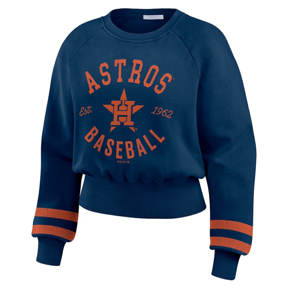 Houston Astros WEAR by Erin Andrews Women's Vintage Washed Cropped Pullover Sweatshirt - Navy Pullover