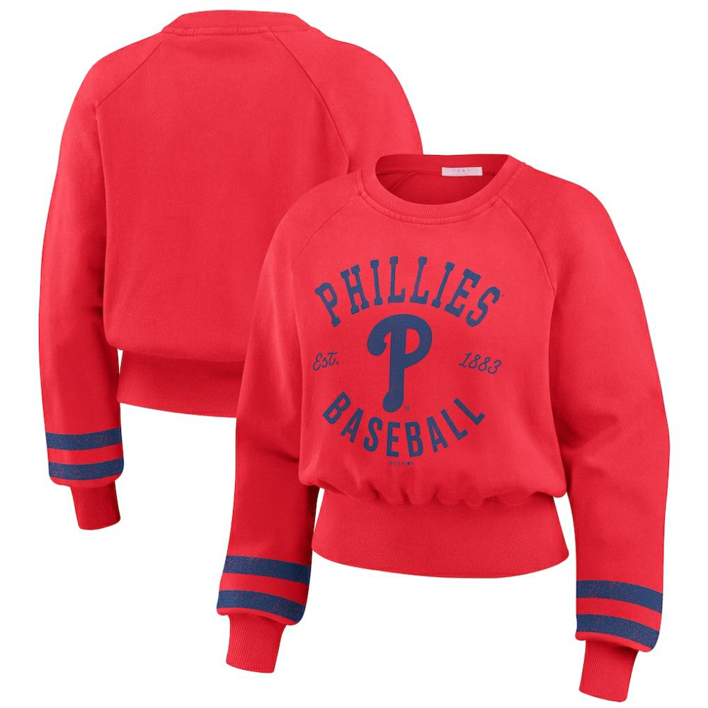 Philadelphia Phillies WEAR by Erin Andrews Women's Vintage Washed Cropped Pullover Sweatshirt - Red Pullover
