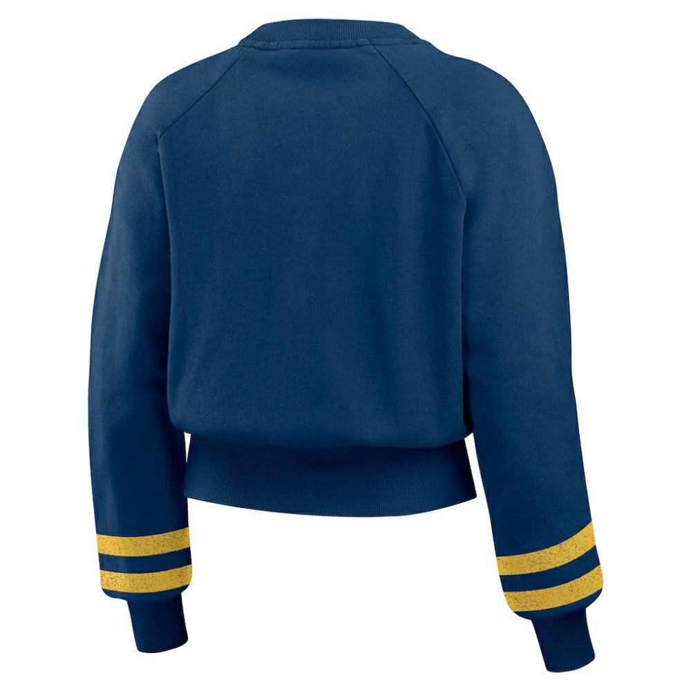 Milwaukee Brewers WEAR by Erin Andrews Women's Vintage Washed Cropped Pullover Sweatshirt - Navy Pullover