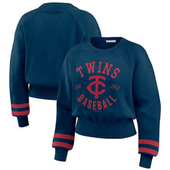 Minnesota Twins WEAR by Erin Andrews Women's Vintage Washed Cropped Pullover Sweatshirt - Navy Pullover