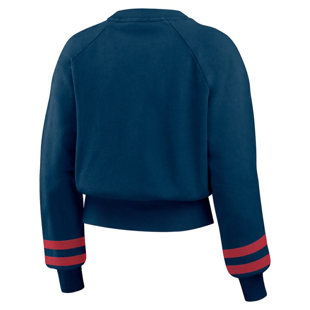 Minnesota Twins WEAR by Erin Andrews Women's Vintage Washed Cropped Pullover Sweatshirt - Navy Pullover
