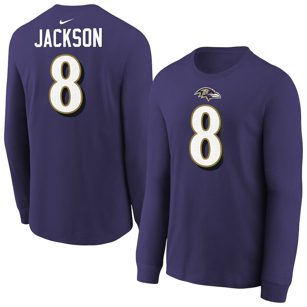 Lamar Jackson Baltimore Ravens Youth Player Name & Number Long Sleeve T-Shirt - Purple T-shirts