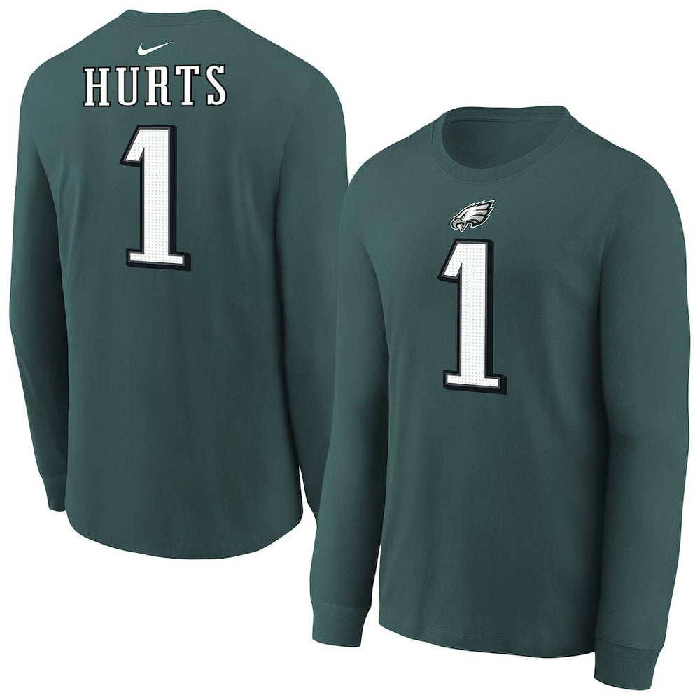 Jalen Hurts Philadelphia Eagles Youth Player Name & Number Long Sleeve T-Shirt - Midnight Green T-shirts