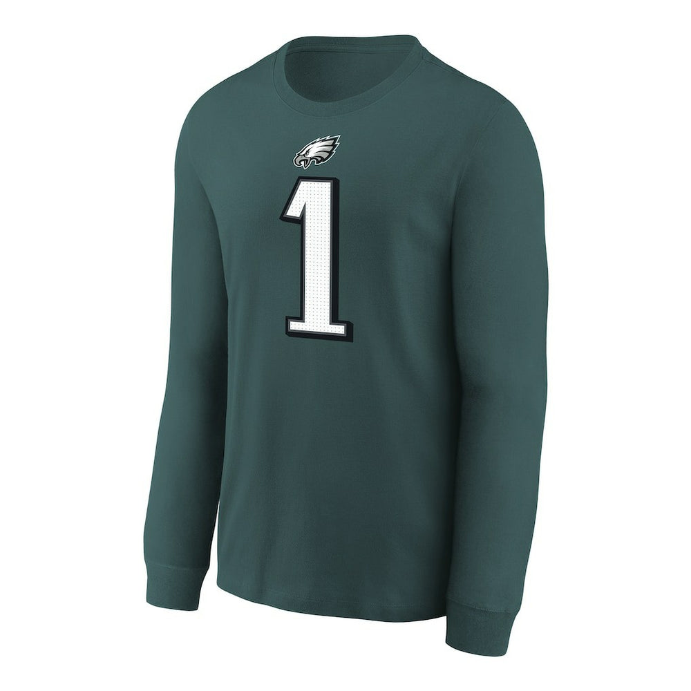 Jalen Hurts Philadelphia Eagles Youth Player Name & Number Long Sleeve T-Shirt - Midnight Green T-shirts