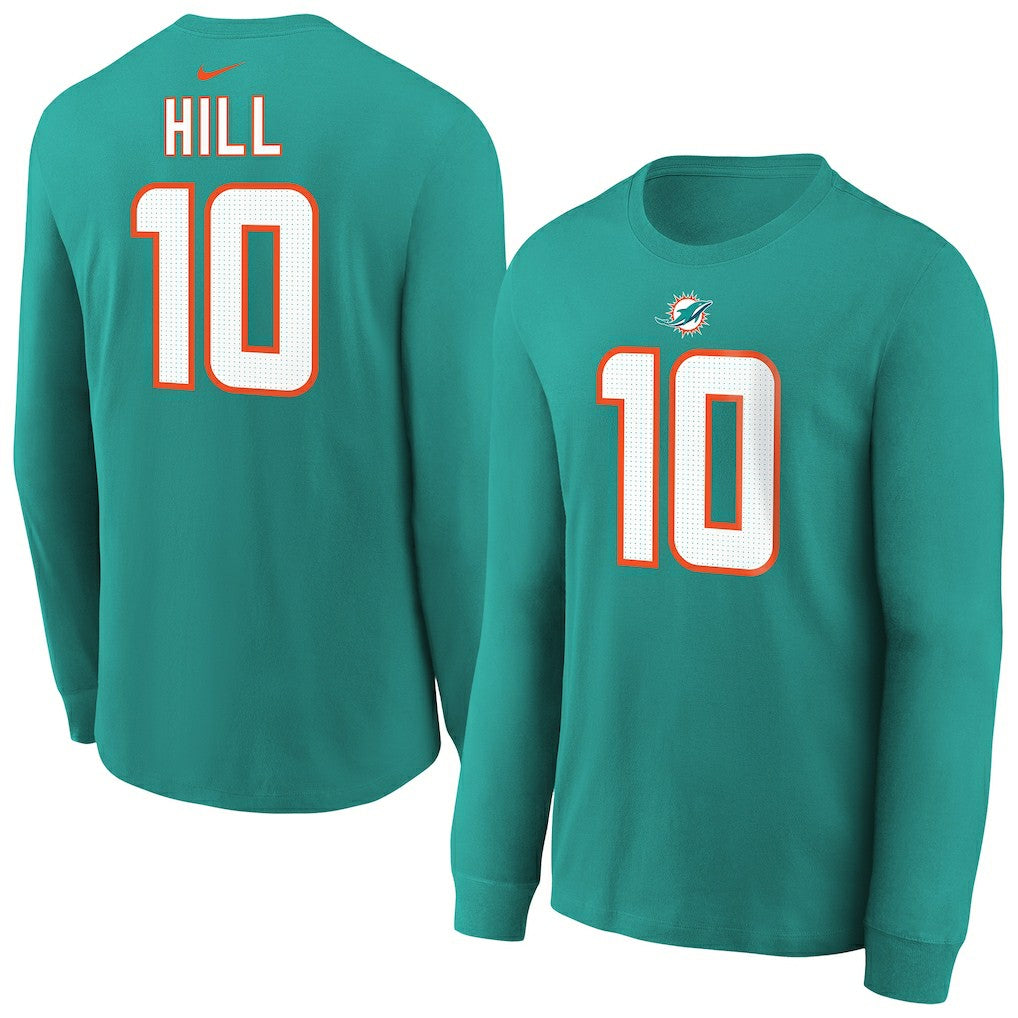 Tyreek Hill Miami Dolphins Youth Player Name & Number Long Sleeve T-Shirt - Aqua T-shirts