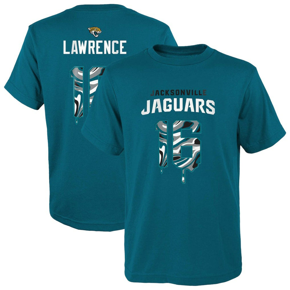 Trevor Lawrence Jacksonville Jaguars Youth Mainliner Drip Player Name & Number T-Shirt - Teal T-shirts