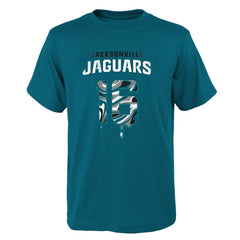 Trevor Lawrence Jacksonville Jaguars Youth Mainliner Drip Player Name & Number T-Shirt - Teal T-shirts