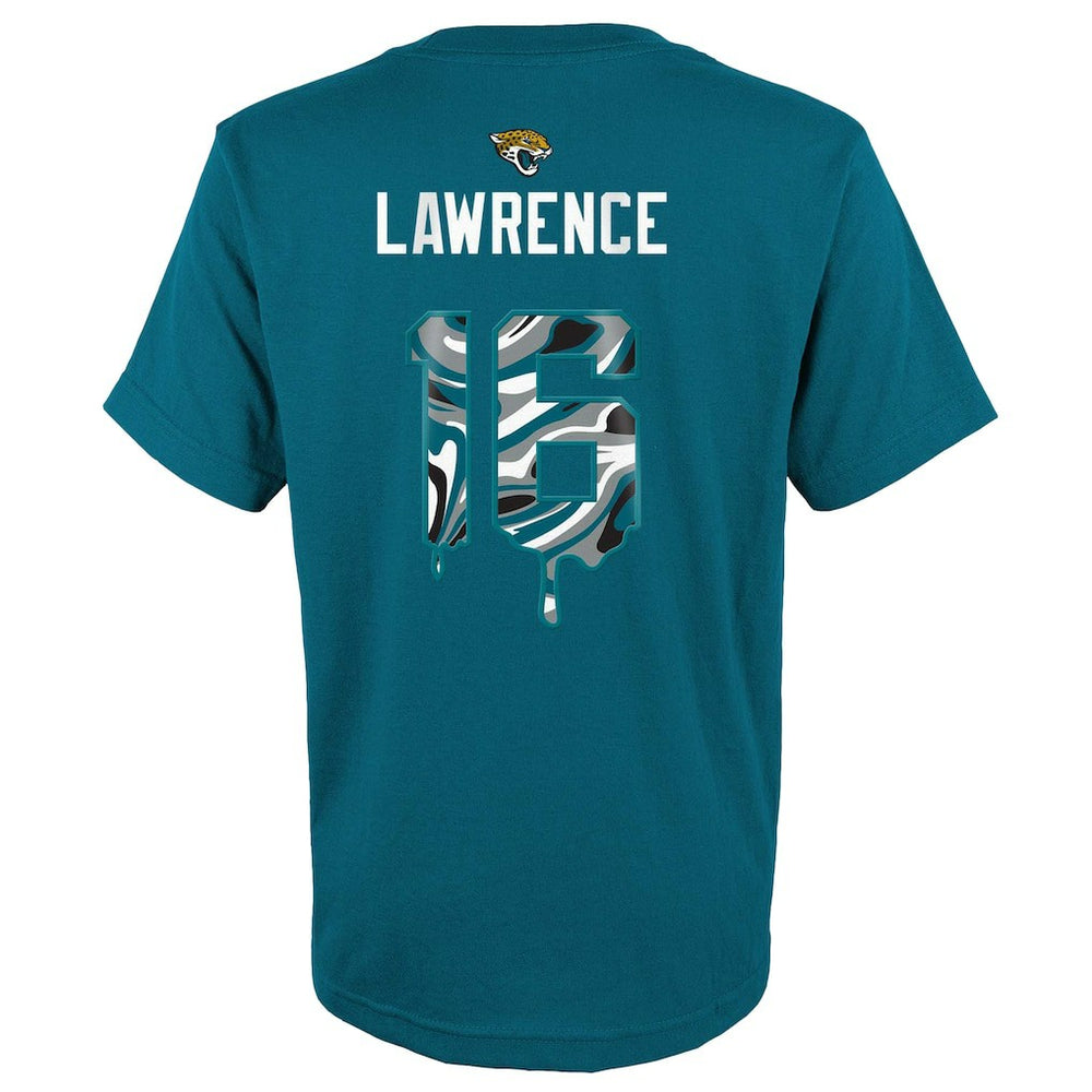 Trevor Lawrence Jacksonville Jaguars Youth Mainliner Drip Player Name & Number T-Shirt - Teal T-shirts