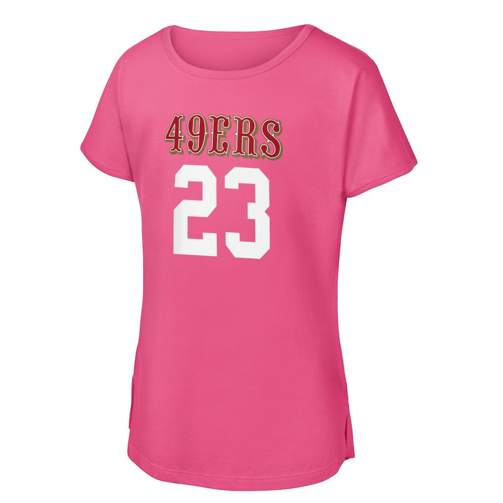 Christian McCaffrey San Francisco 49ers Girls Youth Player Name & Number T-Shirt - Pink T-shirts