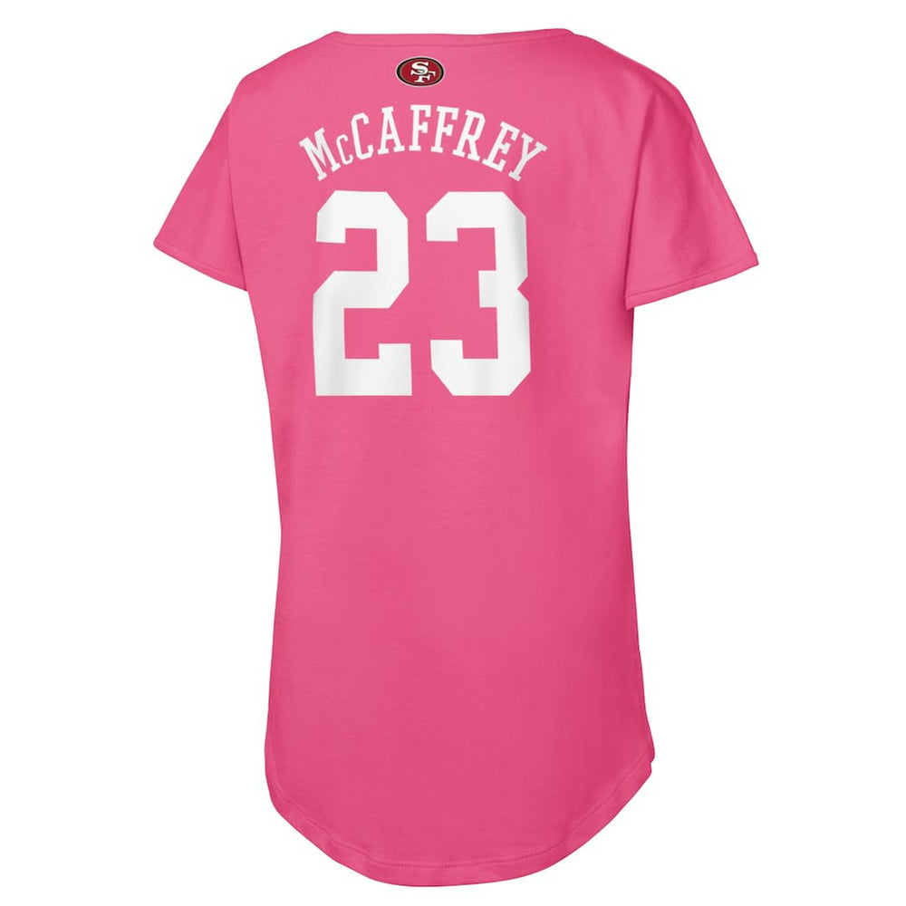 Christian McCaffrey San Francisco 49ers Girls Youth Player Name & Number T-Shirt - Pink T-shirts