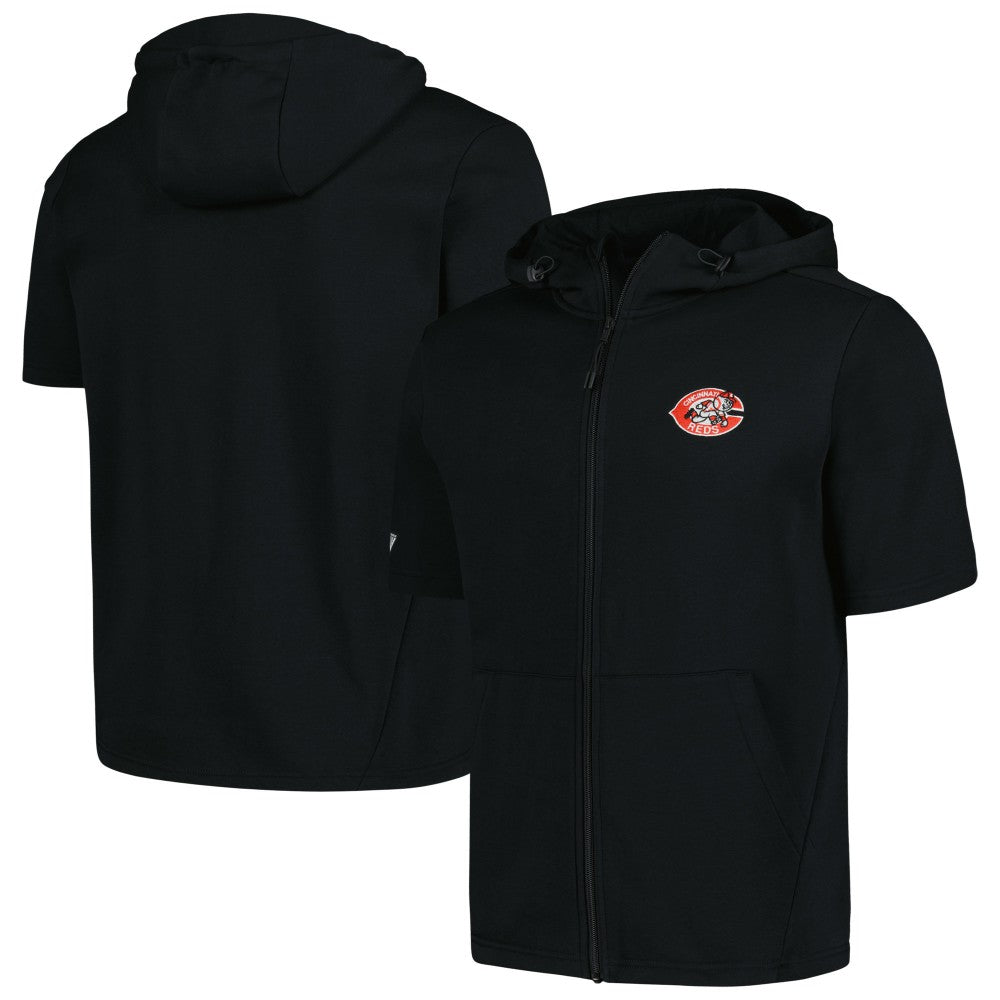 Cincinnati Reds Levelwear Recruit Short Sleeve Full-Zip Hoodie - Black Hoodies