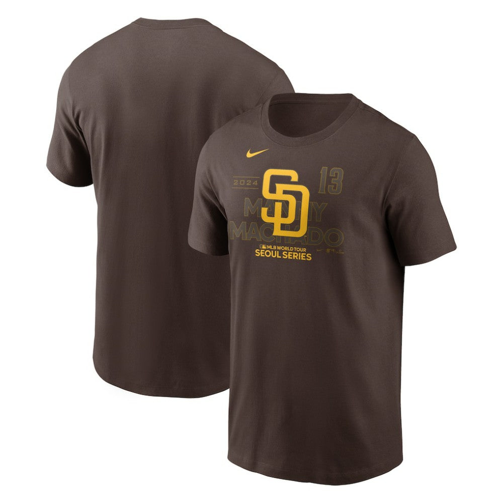 Manny Machado San Diego Padres Nike 2024 MLB World Tour Seoul Series Player Name & Number Event Stack T-Shirt - Brown T-shirts
