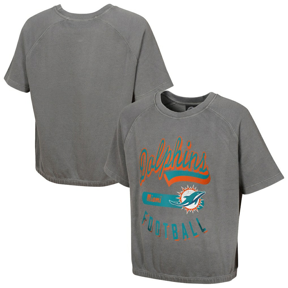 Miami Dolphins Women's Mineral Wash Short Sleeve Top - Gray Tops