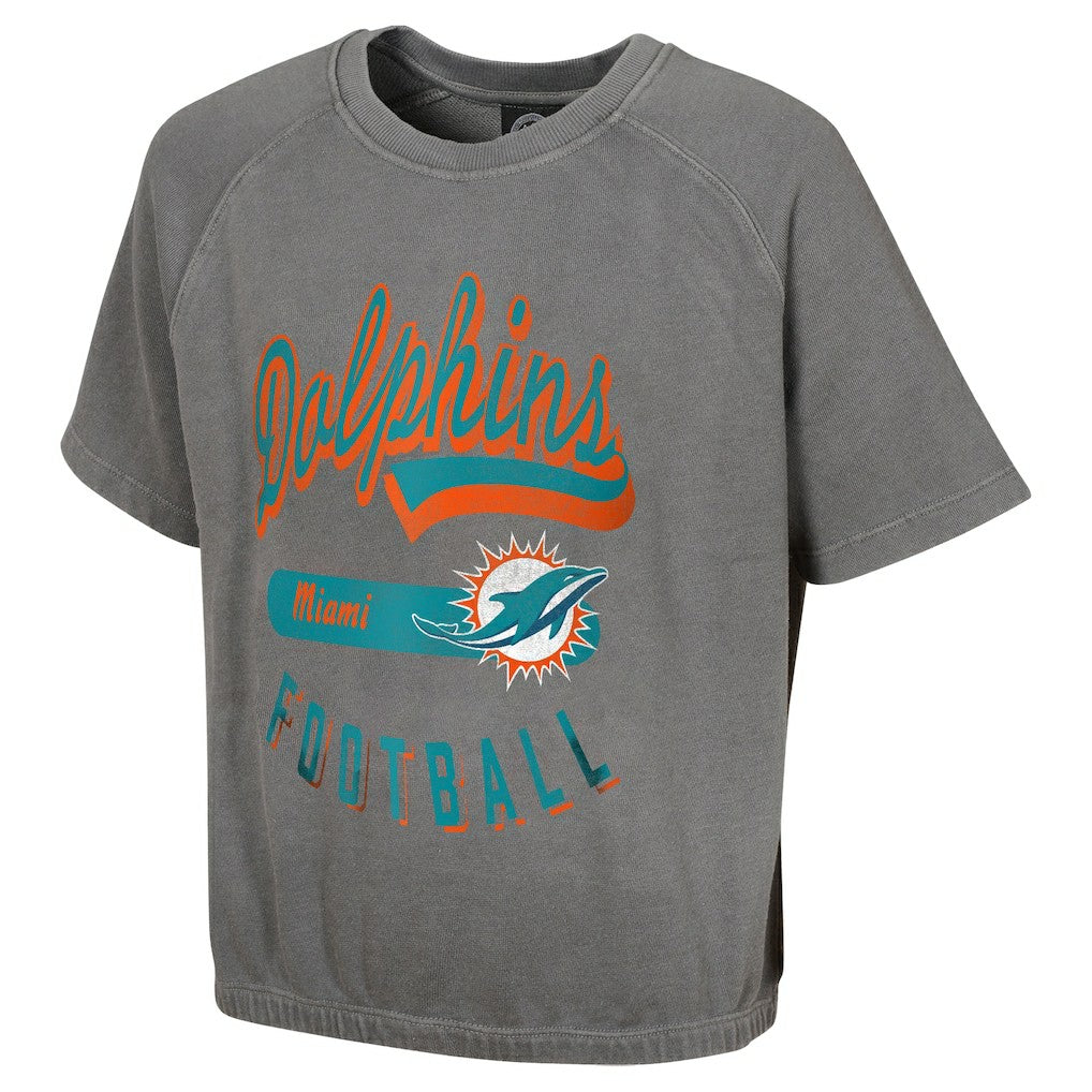 Miami Dolphins Women's Mineral Wash Short Sleeve Top - Gray Tops