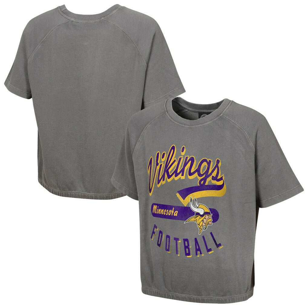 Minnesota Vikings Women's Mineral Wash Short Sleeve Top - Gray Tops