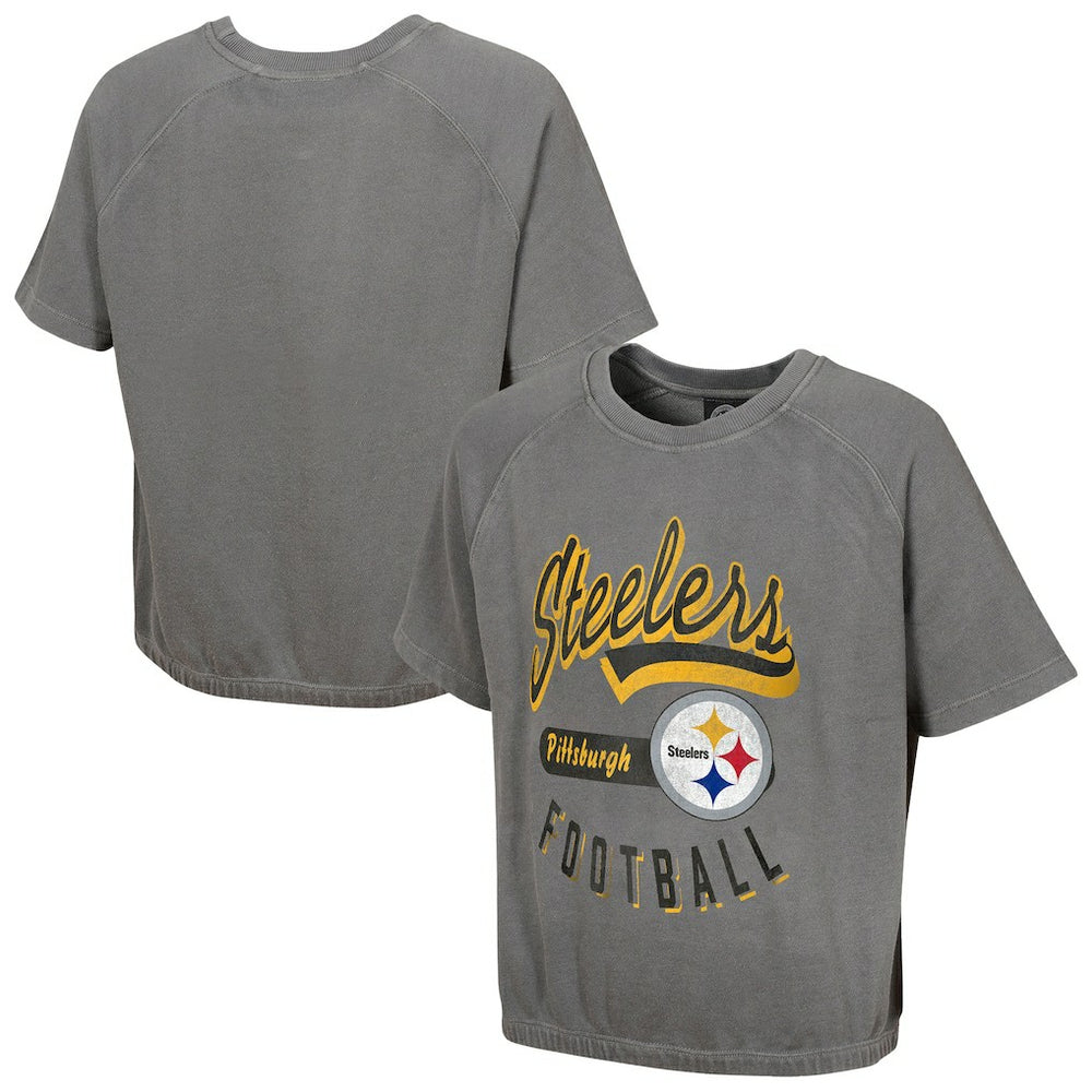 Pittsburgh Steelers Women's Mineral Wash Short Sleeve Top - Gray Tops