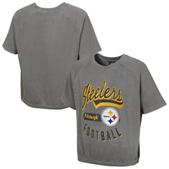 Pittsburgh Steelers Women's Mineral Wash Short Sleeve Top - Gray Tops