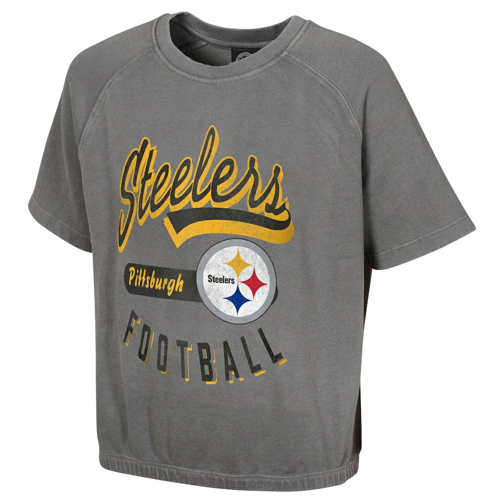 Pittsburgh Steelers Women's Mineral Wash Short Sleeve Top - Gray Tops