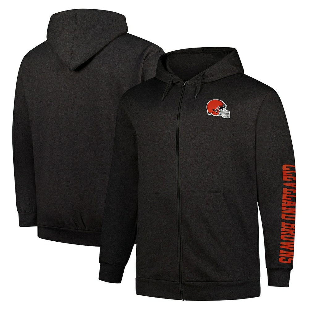 Cleveland Browns Big & Tall Sleeve Hit Full-Zip Hoodie - Heather Charcoal Hoodies