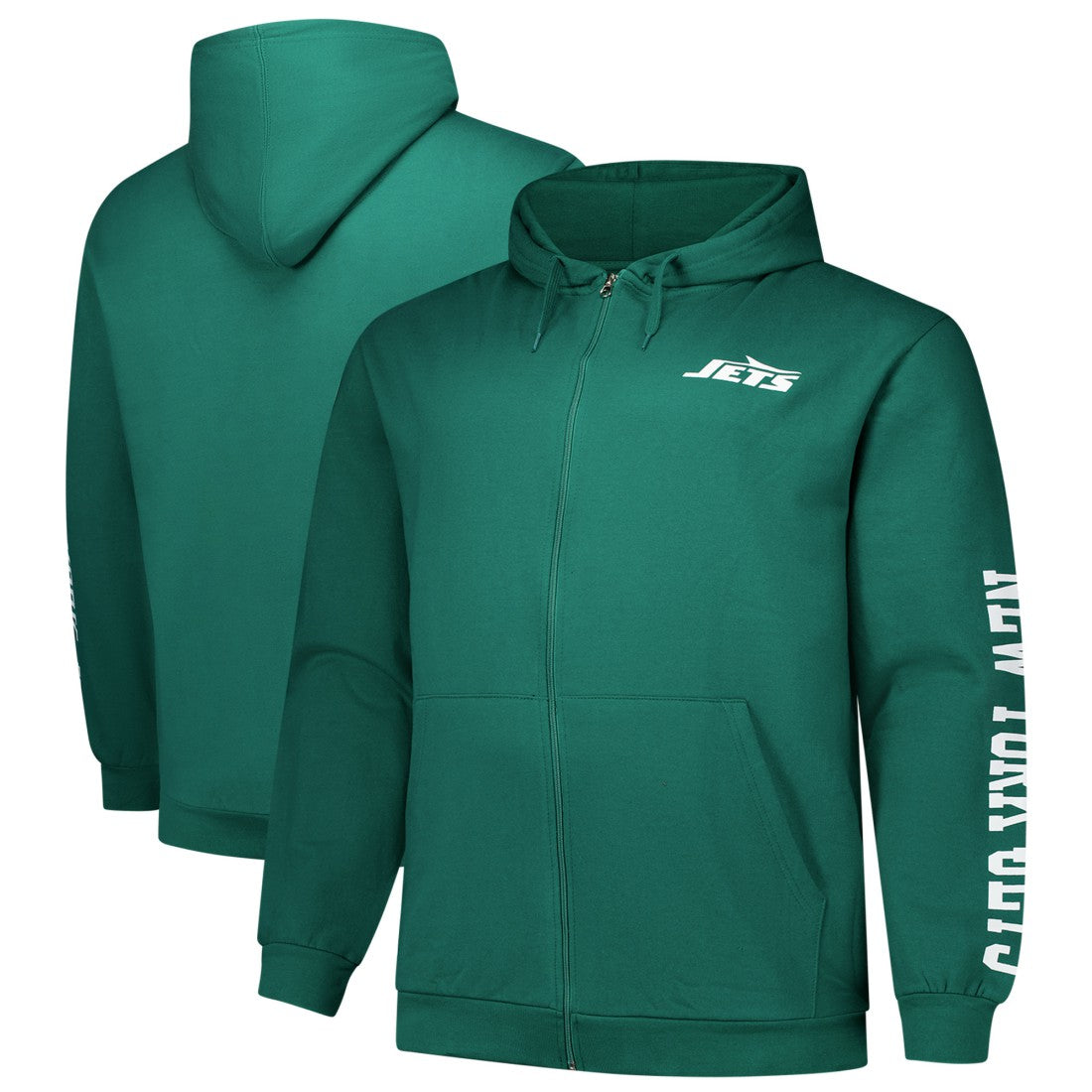 New York Jets Big & Tall Sleeve Hit Full-Zip Hoodie - Green Hoodies