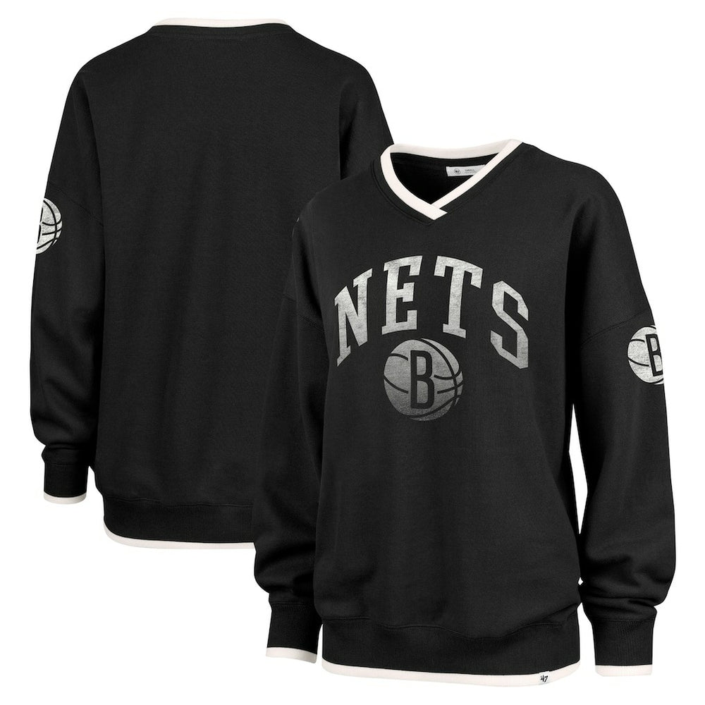 Brooklyn Nets '47 Women's Rise Wax Pack Daze '80s Oversize Pullover Sweatshirt Black - 47 brand