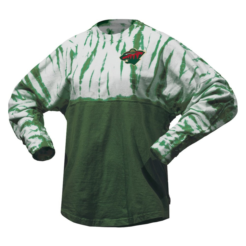 Minnesota Wild Spirit Jersey Unisex Crystal Half Dye Long Sleeve T-Shirt - Green | US 201405556