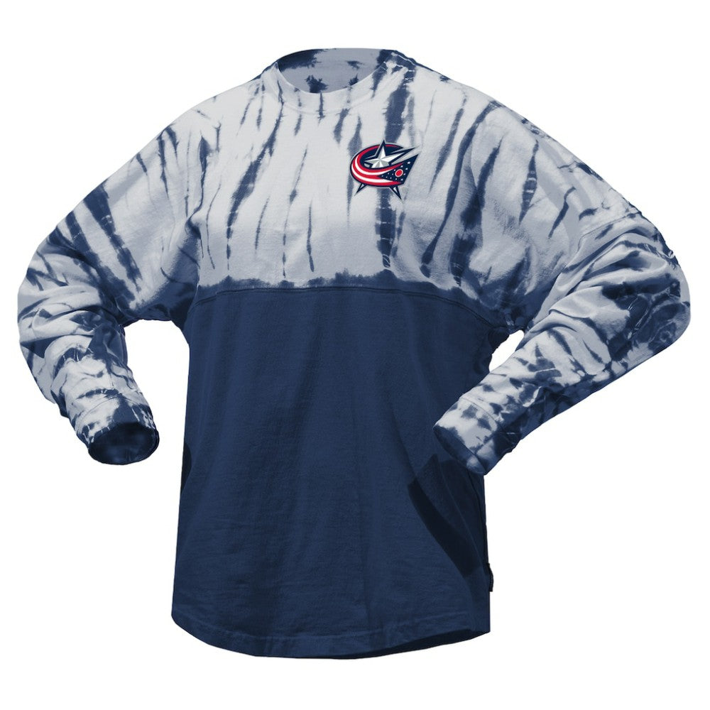 Columbus Blue Jackets Spirit Jersey Unisex Crystal Half Dye Long Sleeve T-Shirt - Navy | US 201405558