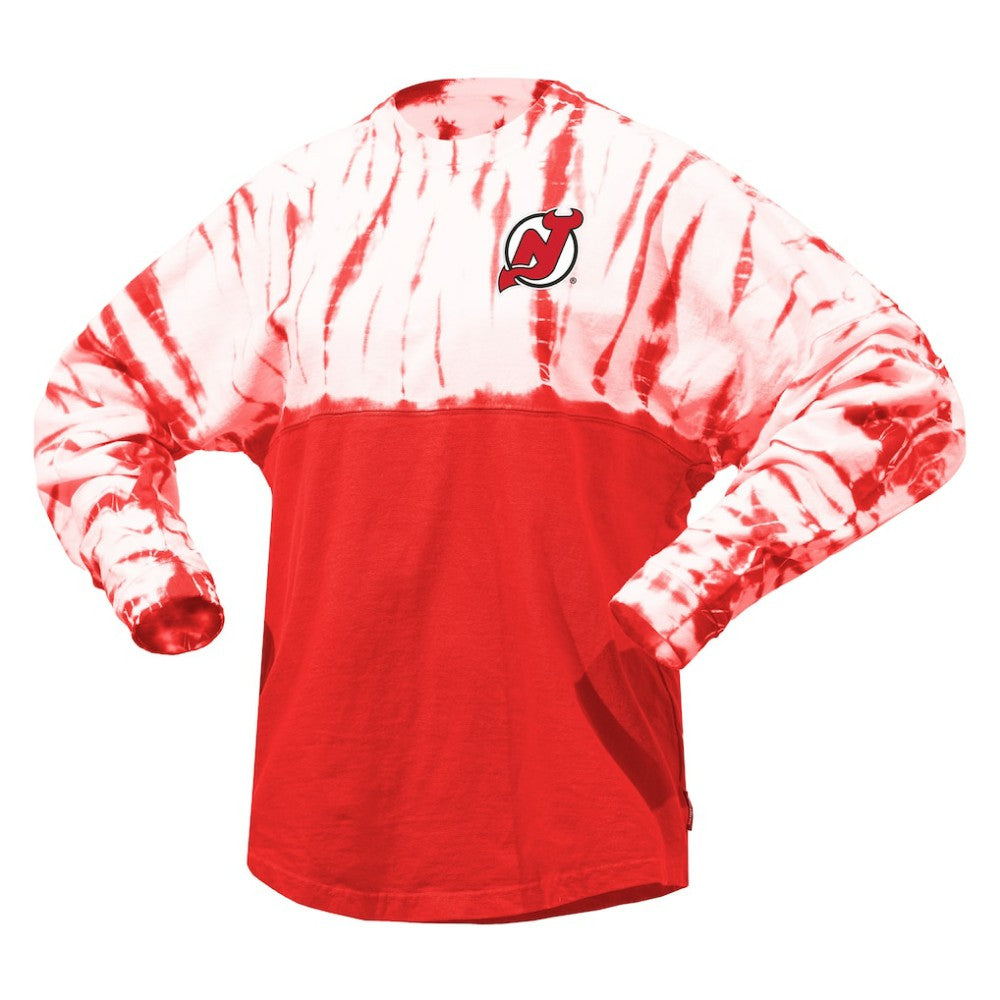 New Jersey Devils Spirit Jersey Unisex Crystal Half Dye Long Sleeve T-Shirt - Red | US 201405559