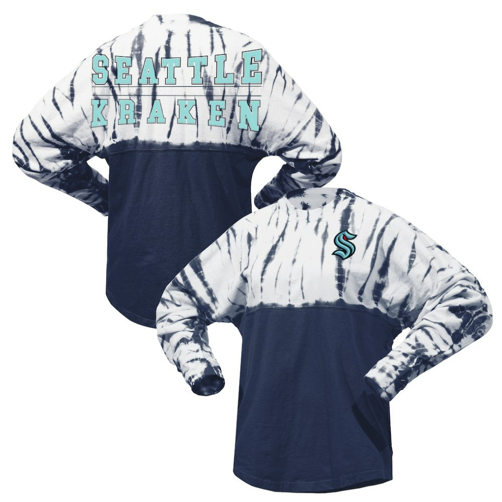 Seattle Kraken Spirit Jersey Unisex Crystal Half Dye Long Sleeve T-Shirt - Deep Sea Blue | US 201405564