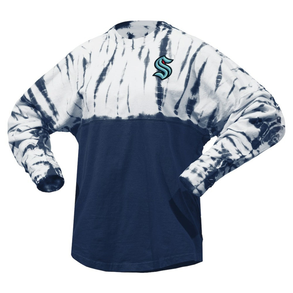 Seattle Kraken Spirit Jersey Unisex Crystal Half Dye Long Sleeve T-Shirt - Deep Sea Blue | US 201405564