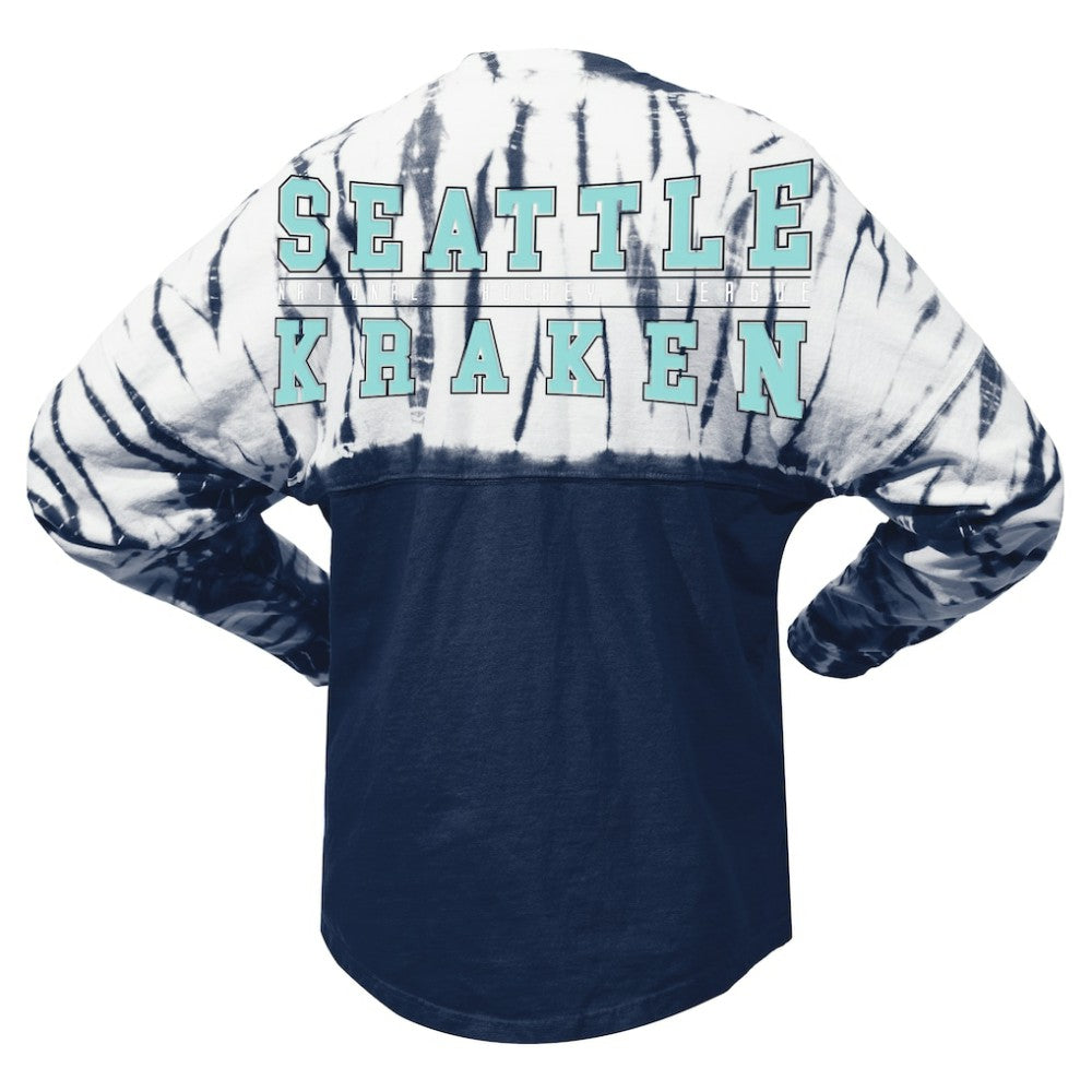Seattle Kraken Spirit Jersey Unisex Crystal Half Dye Long Sleeve T-Shirt - Deep Sea Blue | US 201405564