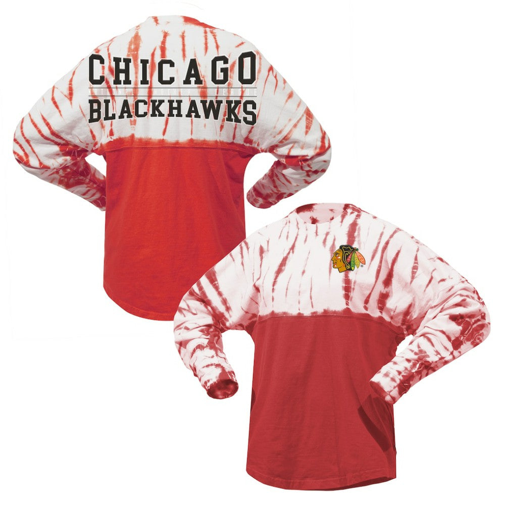 Chicago Blackhawks Spirit Jersey Unisex Crystal Half Dye Long Sleeve T-Shirt - Red | US 201405572
