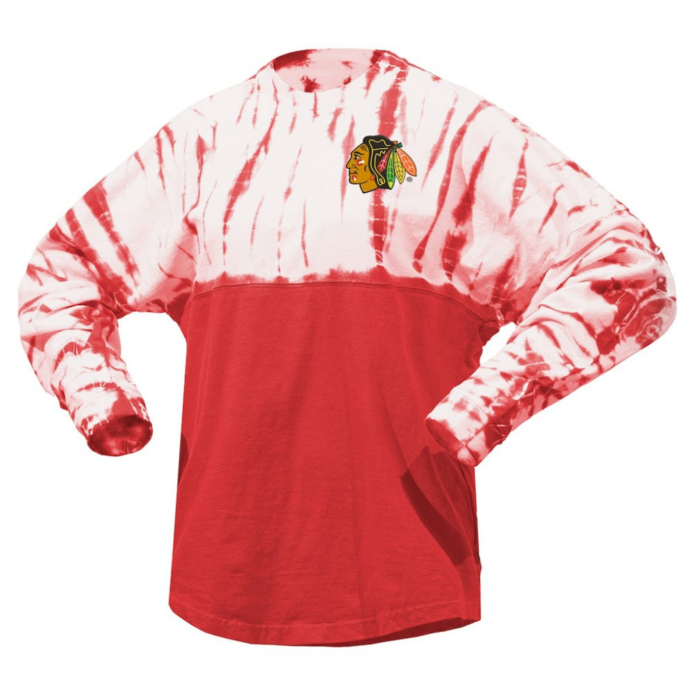 Chicago Blackhawks Spirit Jersey Unisex Crystal Half Dye Long Sleeve T-Shirt - Red | US 201405572