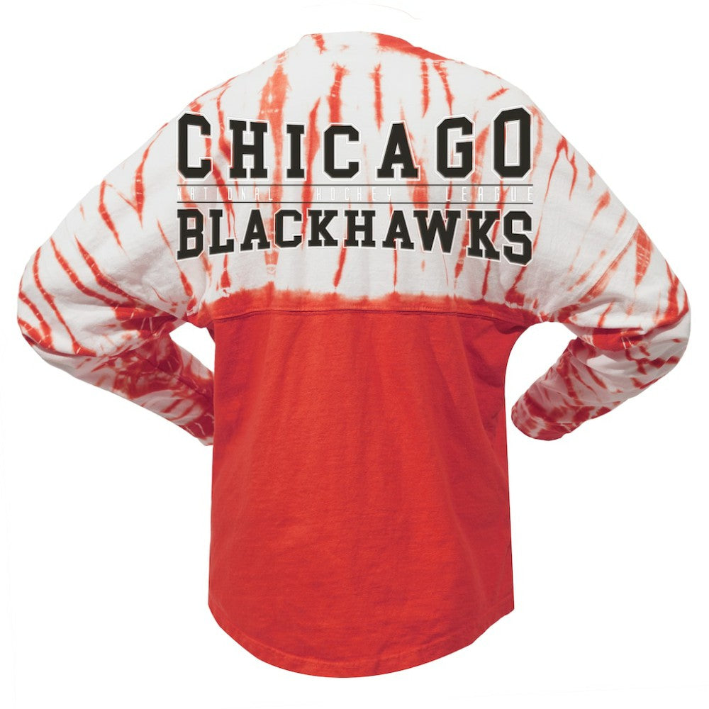 Chicago Blackhawks Spirit Jersey Unisex Crystal Half Dye Long Sleeve T-Shirt - Red | US 201405572