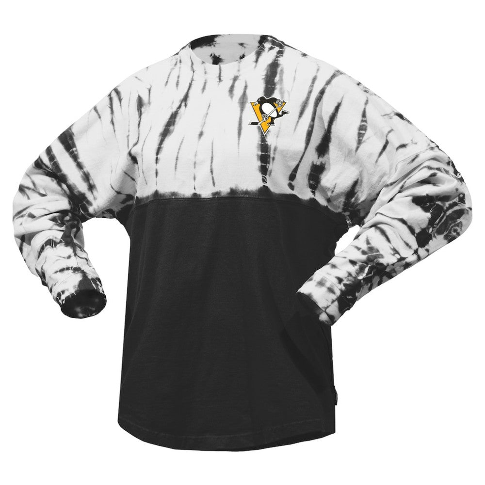 Pittsburgh Penguins Spirit Jersey Unisex Crystal Half Dye Long Sleeve T-Shirt - Black | US 201405574