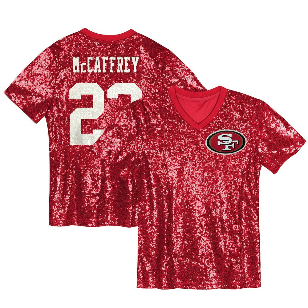 Christian McCaffrey San Francisco 49ers Women's Player Name & Number V-Neck Fashion Jersey - Scarlet Jerseys