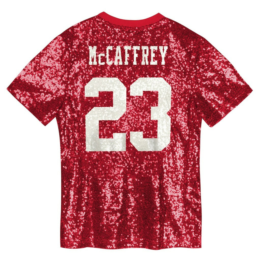 Christian McCaffrey San Francisco 49ers Women's Player Name & Number V-Neck Fashion Jersey - Scarlet Jerseys