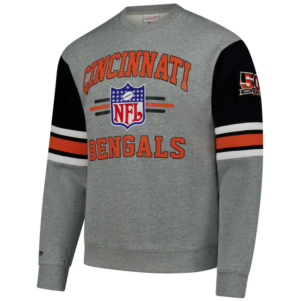 Cincinnati Bengals All Over 4.0 Vintage Logo Pullover Sweatshirt - Heather Gray Pullover