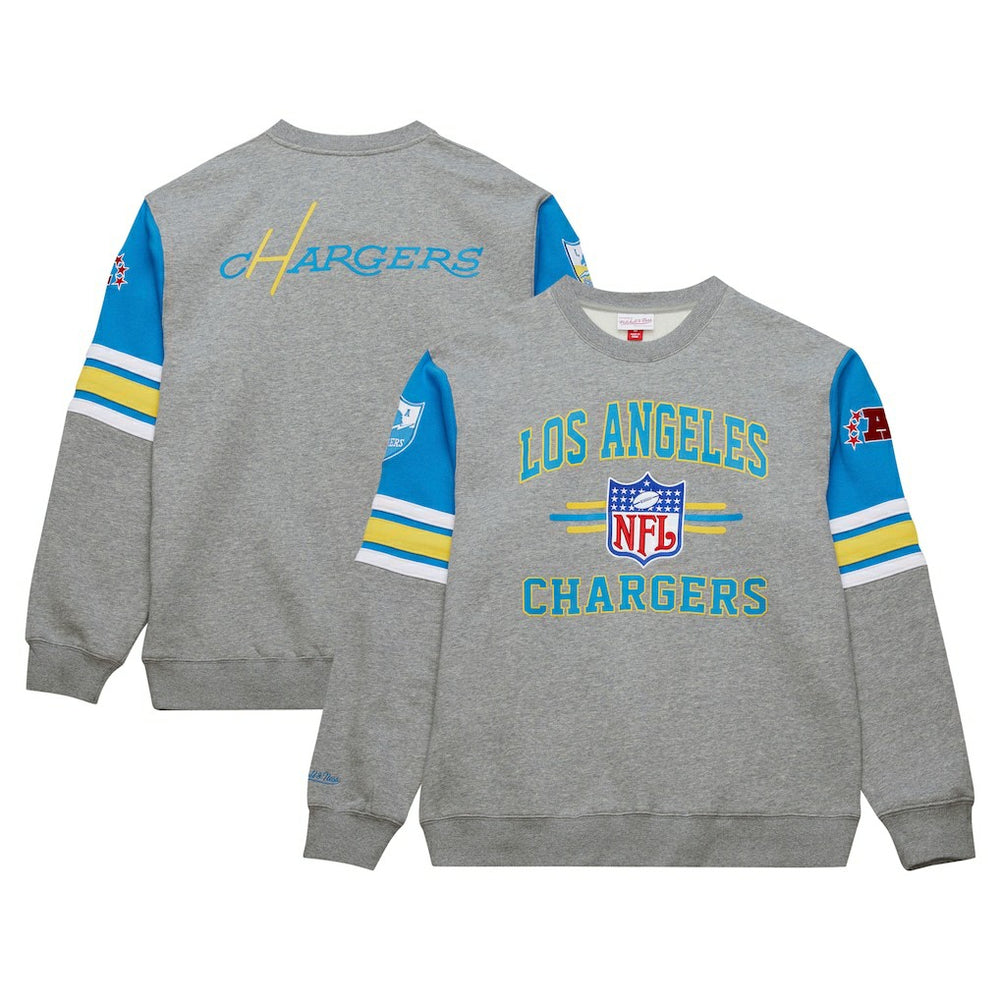 Los Angeles Chargers All Over 4.0 Vintage Logo Pullover Sweatshirt - Heather Gray Pullover