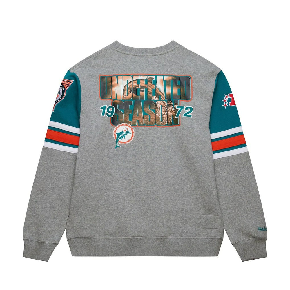 Miami Dolphins All Over 4.0 Vintage Logo Pullover Sweatshirt - Heather Gray Pullover