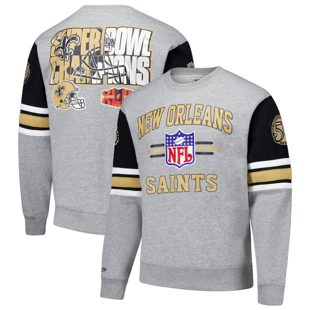 New Orleans Saints All Over 4.0 Vintage Logo Pullover Sweatshirt - Heather Gray Pullover