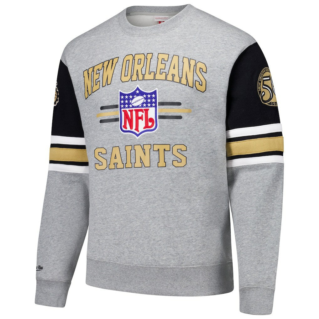 New Orleans Saints All Over 4.0 Vintage Logo Pullover Sweatshirt - Heather Gray Pullover