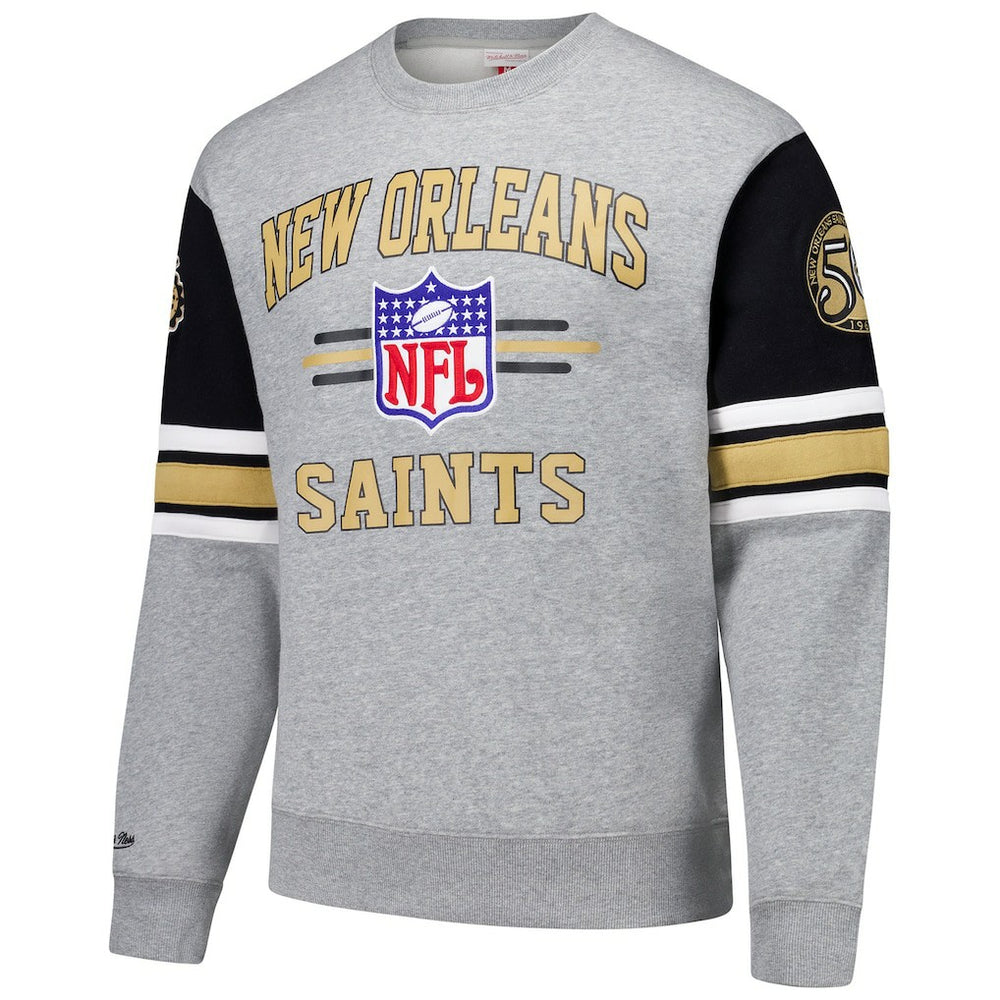 New Orleans Saints All Over 4.0 Vintage Logo Pullover Sweatshirt - Heather Gray Pullover
